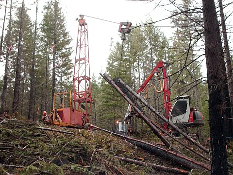 cable yarder based placement a cable yarder with small wood